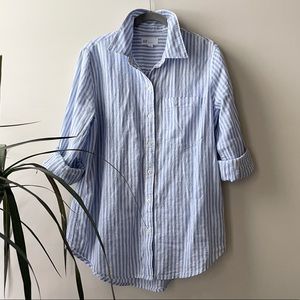 Gap Linen Boyfriend Shirt in Blue + White Stripe